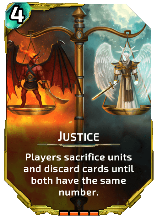 Nova Blitz - Justice - Players sacrifice units and discard cards until both have the same number.