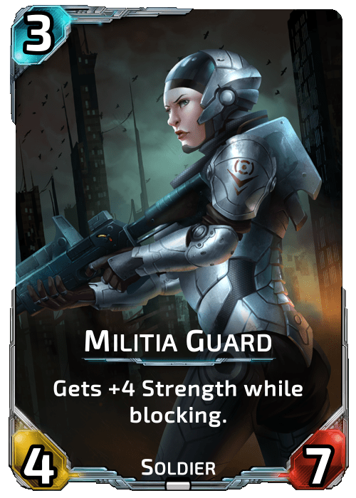 Nova Blitz - Militia Guard - Gets +4 Strength while blocking.