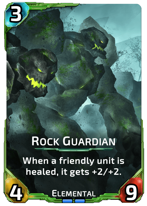 Rock Guardian Nova Blitz - Rock Guardian - When a friendly unit is healed, it gets +2/+2.